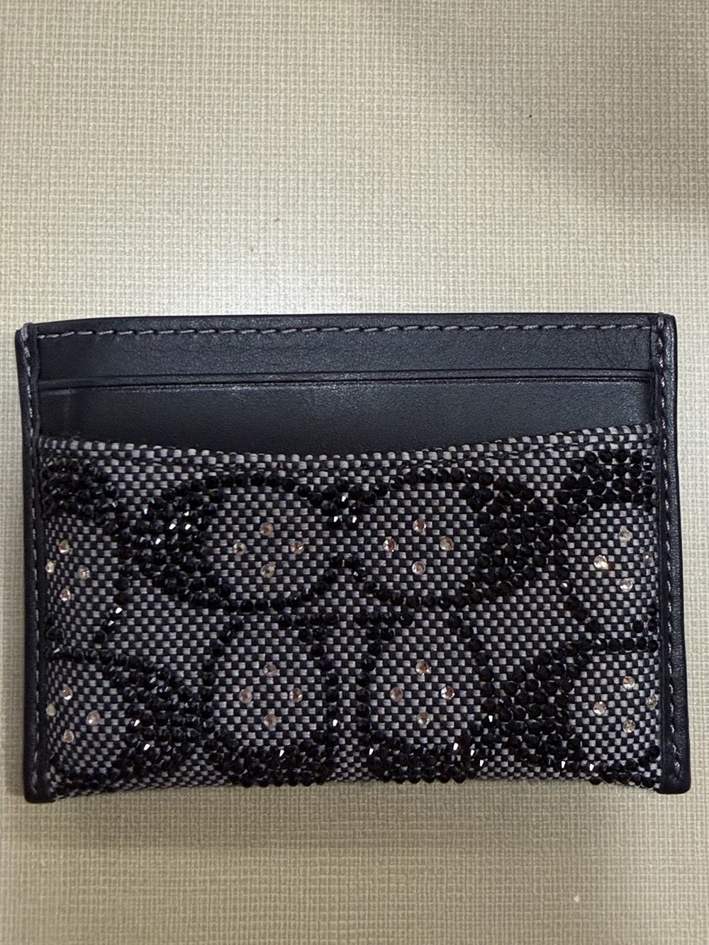 Coach Black Signature Card Case with Glitter Accents